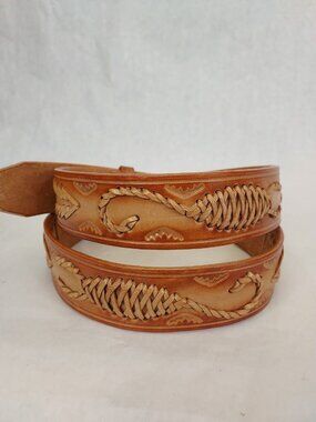 Casa Rubio Genuine Leather Belt Men's 42 Woven Scorpion Western Cowboy Mexico